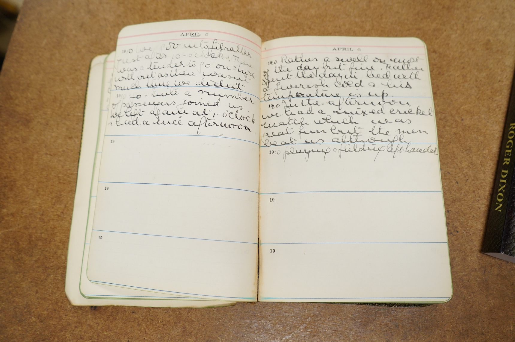 World Tour - the original Manuscript Diary of Mable Dixon accompanying her father Joseph on an extensive tour by steamship, July 1909 - April 1910. Some 264pp. used in a Walker's 